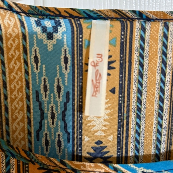 My Story Blue and Brown Geometric Long Sleeve Dress - Picture 3 of 4